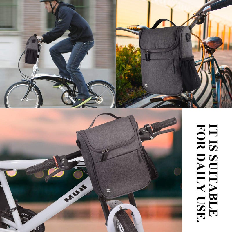 CamGo Handlebar Bag for Bike Canvas Shoulder Bags Small Handbag Cycling Front Basket Bicycle Top Tube Storage Pack with Rain Cover Grey - Image 2